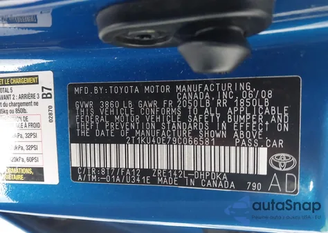 2009 Toyota Matrix из США, поврежденный, VIN 2T1KU40E79C066581